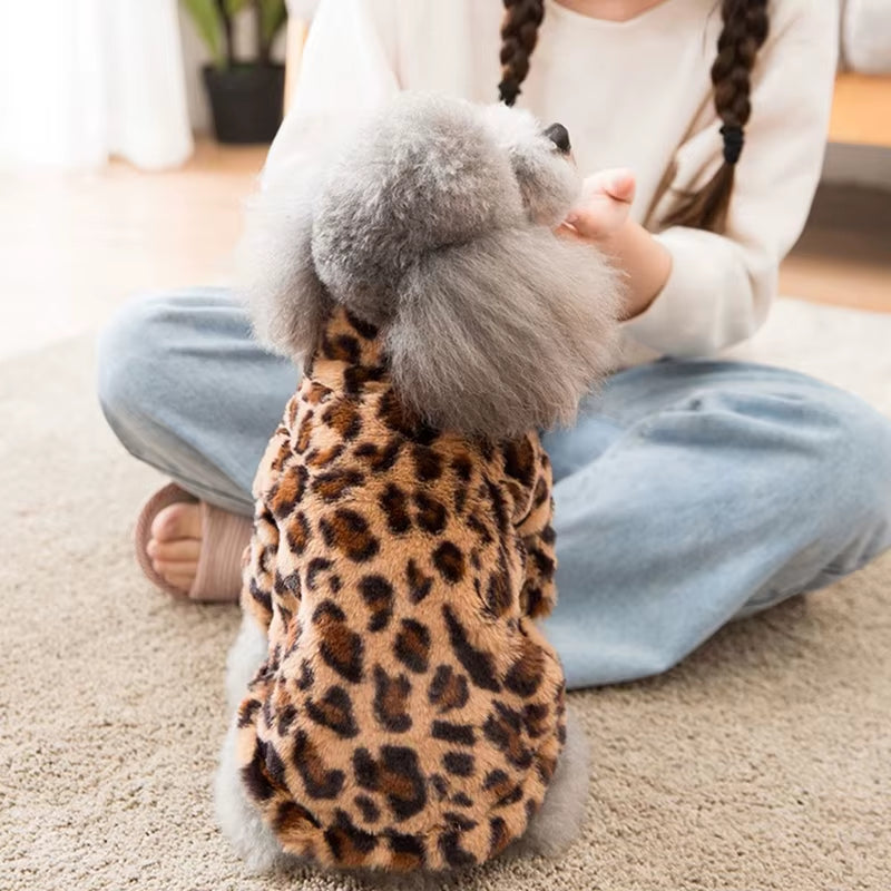 Leopard Print Dog Coat - Winter Warmth for Small Breeds - HuckMB Pet Supply