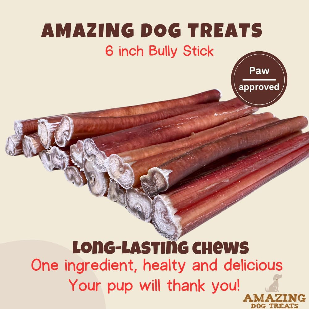Natural 6 Inch Medium Bully Sticks for Dogs: Healthy Treats - HuckMB Pet Supply