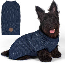 KYEESE Dog Sweater with Leash Hole Warm Pullover with Reflective Yarn for Small and Medium Dogs Male Soft Knit Pullover Boy Dog Coats Cozy Lightweight Thick Sweater,Navy Blue,Medium