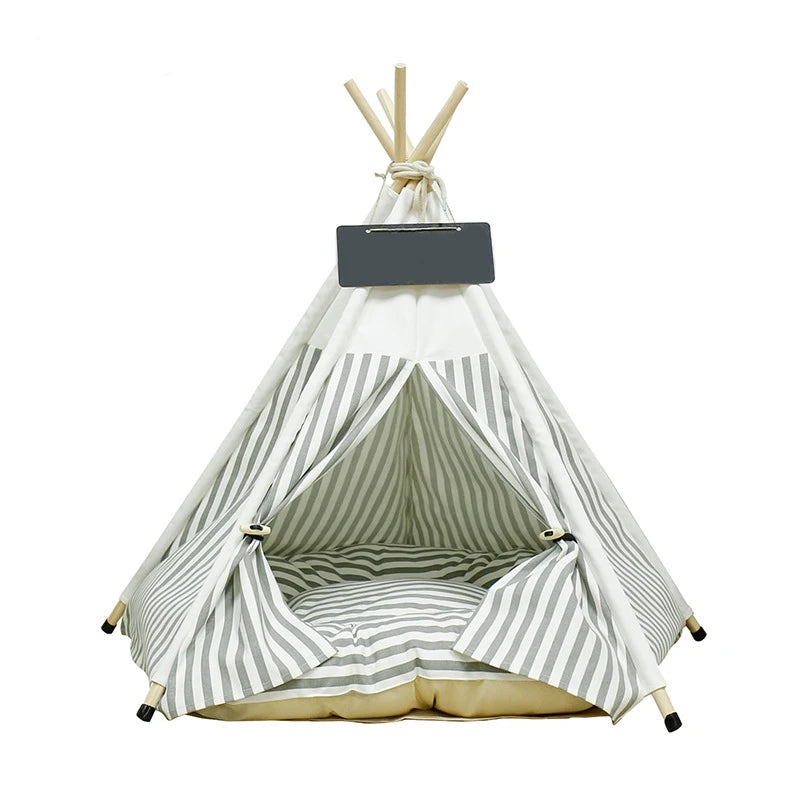 Portable Pet Tent House: Stylish Teepee Cat Bed with Cushion - HuckMB Pet Supply